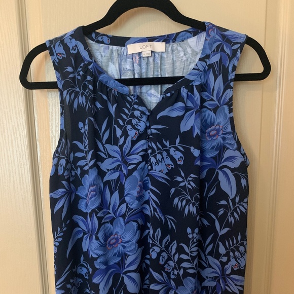 Loft Sleeveless Blue/Orange Floral Print Blouse - Picture 4 of 4